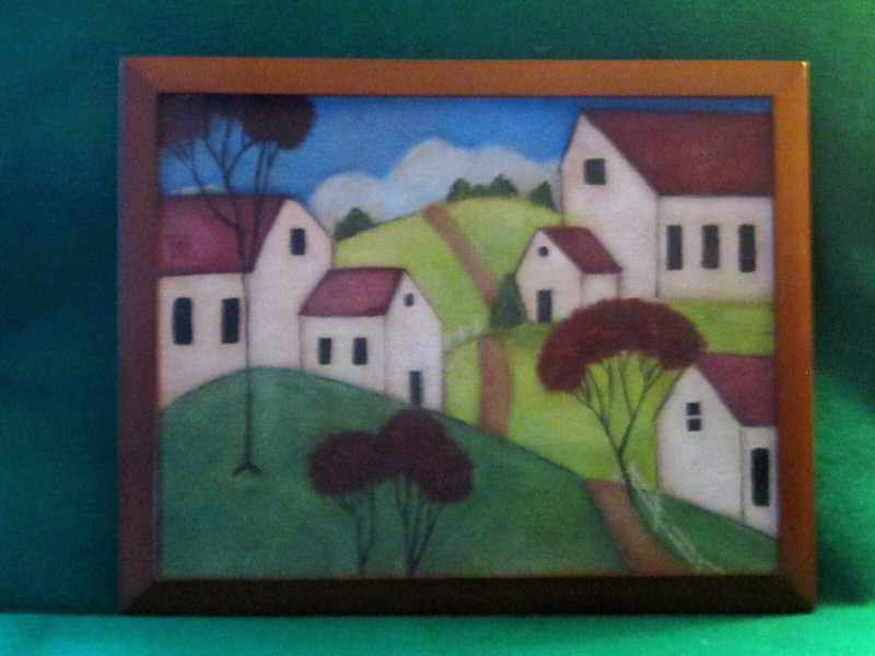 Awesome Farmhouse Acrylic Painting o/b Cherry Wood Frame 15″ x 12″