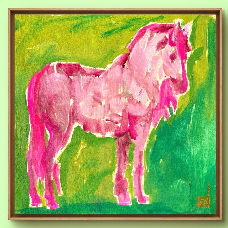 DANVERRS Horse Abstract Gouache 25x25cm Wooden Panel Painting Tasmania Hobart