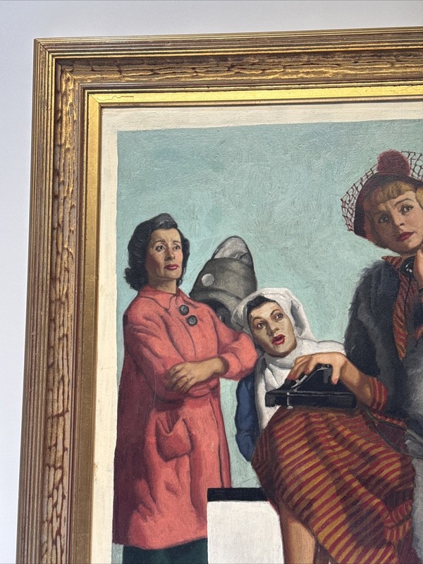 ANTIQUE PAINTING PORTRAIT ART DECO ILLUSTRATION LARGE OIL MYSTERY ARTIST 1920'S gallery