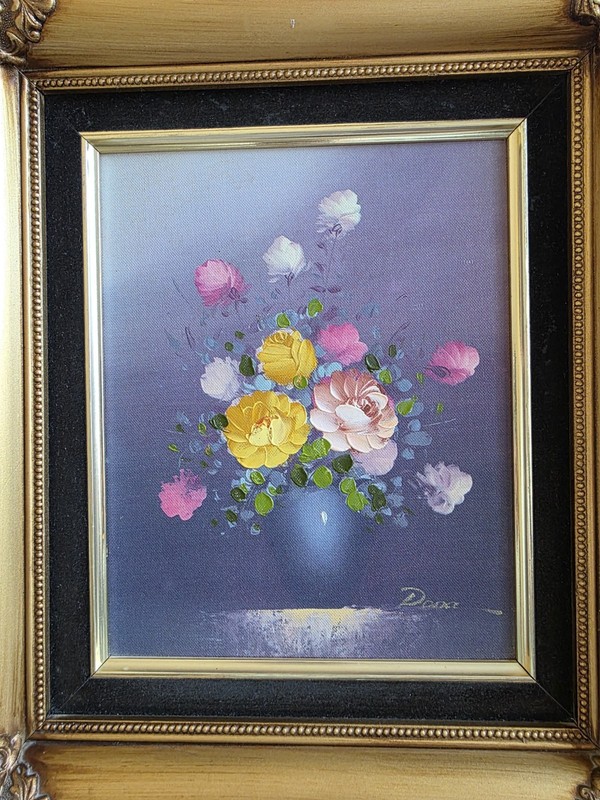 Vintage Gold Framed Floral Wall Art - Multicolor Flowers Painting By DONA gallery