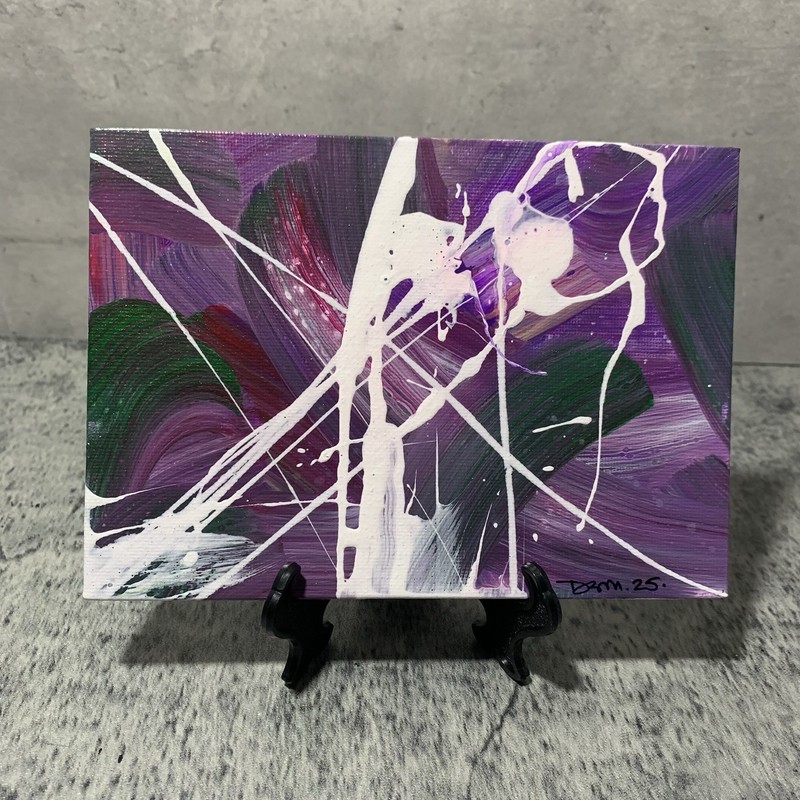 Original 5″ X 7″ Abstract Acrylic Painting On Canvas Panel With Easel