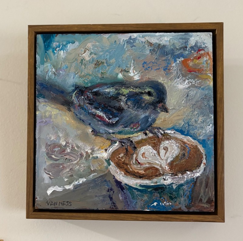 A Bird and Its Coffee, Original Oil Painting, by Van Ness