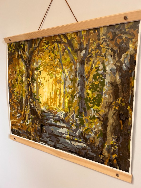 A Walk in the Forest in Acrylic Painting - 16" x 20"- Wood and leather frame gallery