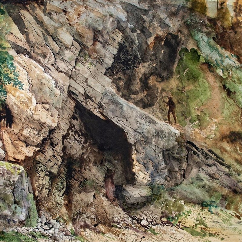 Hermann Burghart Quarry Paltau Uzbekistan Historical View Watercolor 1889