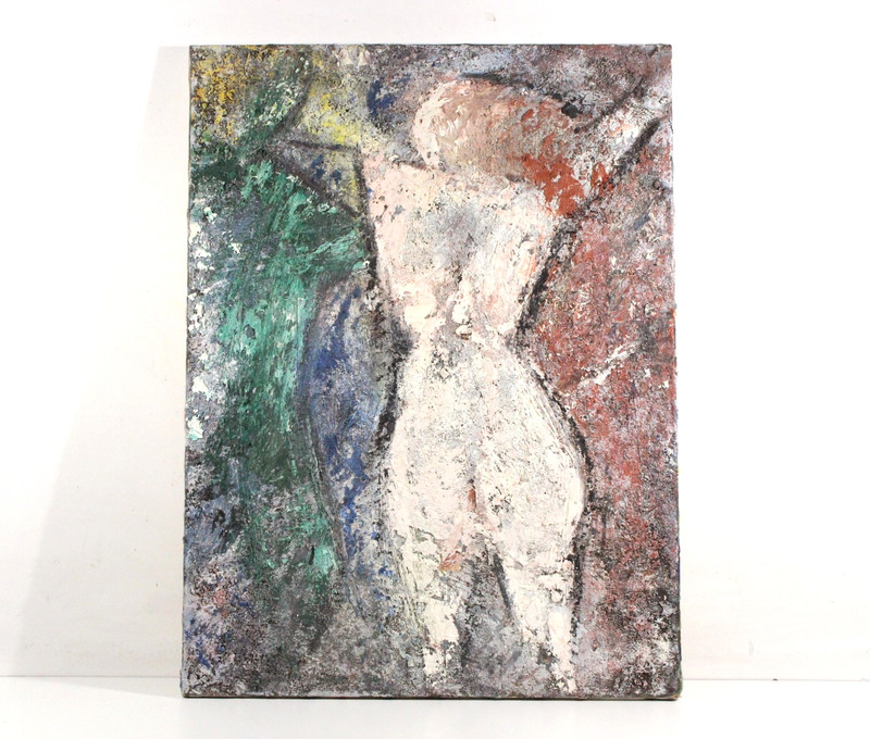French Back Nude Female Modern Thick Paint Application Oil Painting Circa 2000 gallery