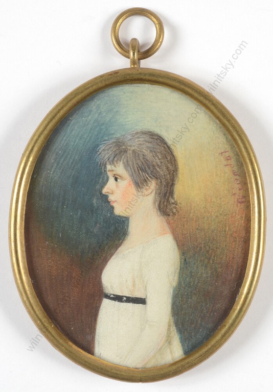 Viandot (French artist) «Girl in white gown», miniature, late 1790s