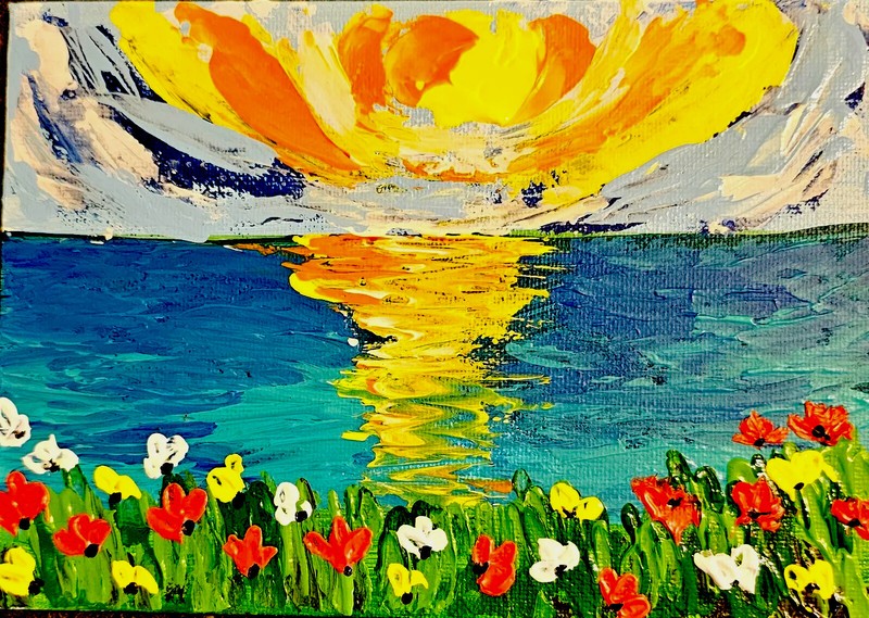 Tropical Acrylic Painting Original Art Impasto Palette Knife Hawaii Beach