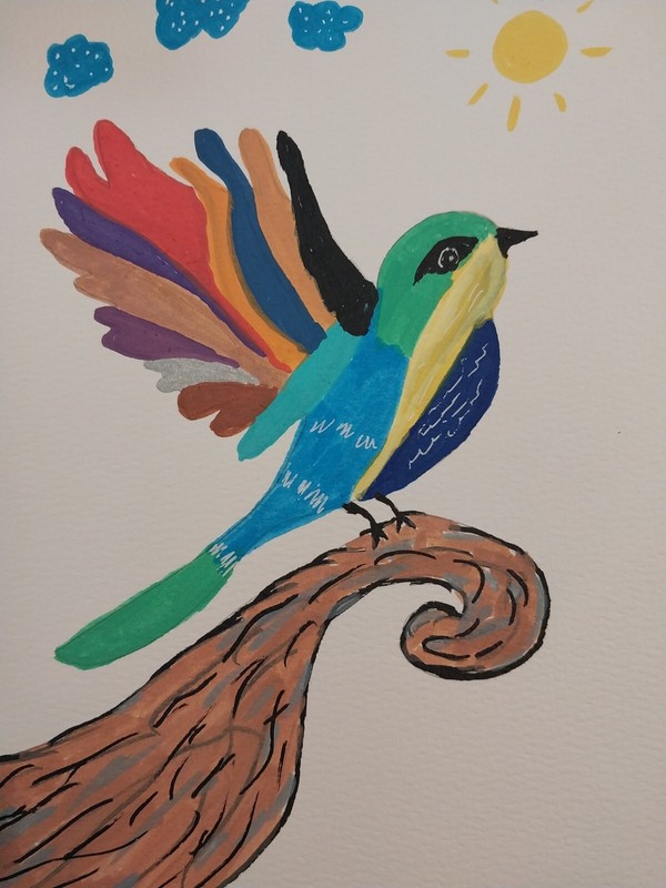 Whimsical Bird ORIGINAL Painting Impressionism 6×8 Bright Start GAT PAINTINGS