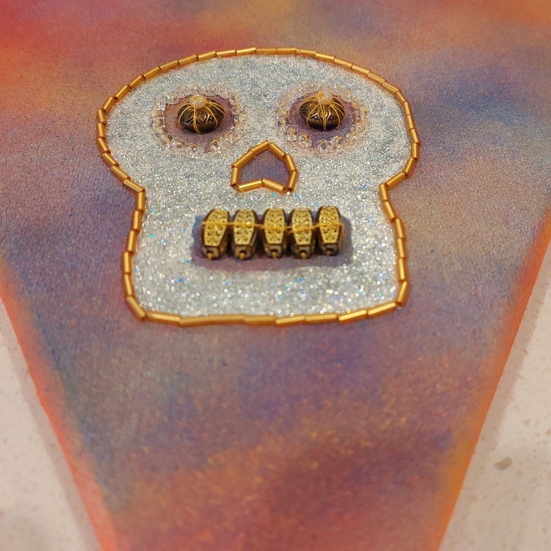 Dia de Los Muertos Sugar Skull Original Art 3D Beaded Triangle Folk Art Painting gallery