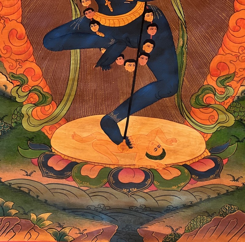 SIMHAMUKHI LION FACED YOGINI ORIGINAL OLD OIL VARNISHED TIBETAN THANGKA PAINTING gallery