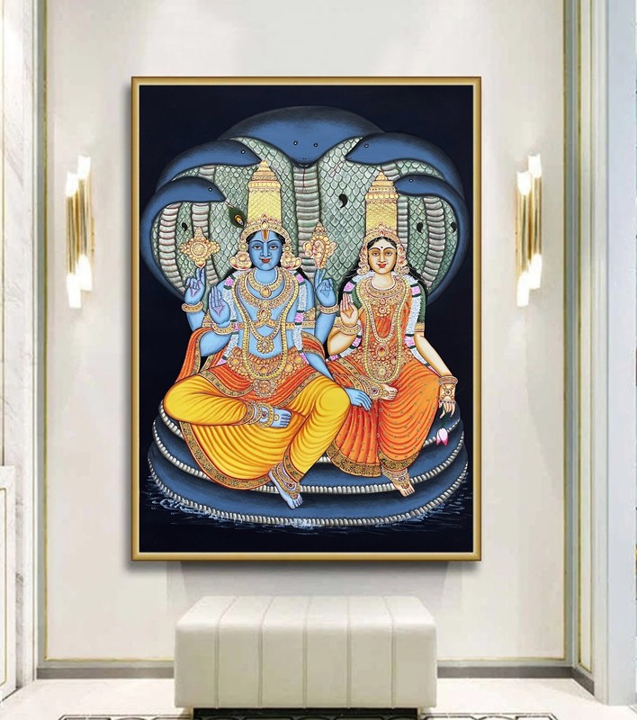 Laxmi Narayan Painting, Detailed Pichwai Painting, wall decor, home decor gallery