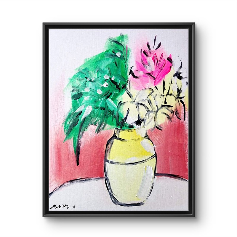 Original Abstract Floral Painting Canvas Neo Expressionist Fine Art Decor 11×14