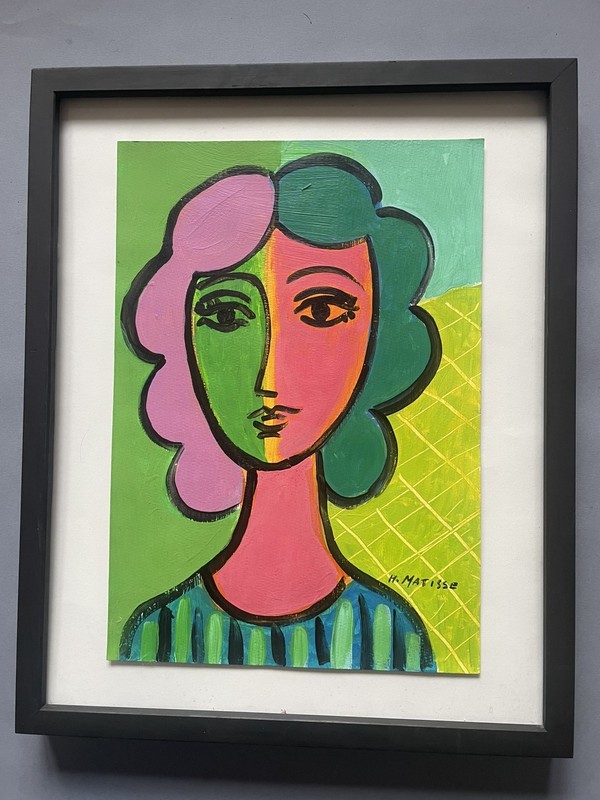 Matisse Henri Original Painting Green Orange Woman Girl Cubism Geometric Art E62