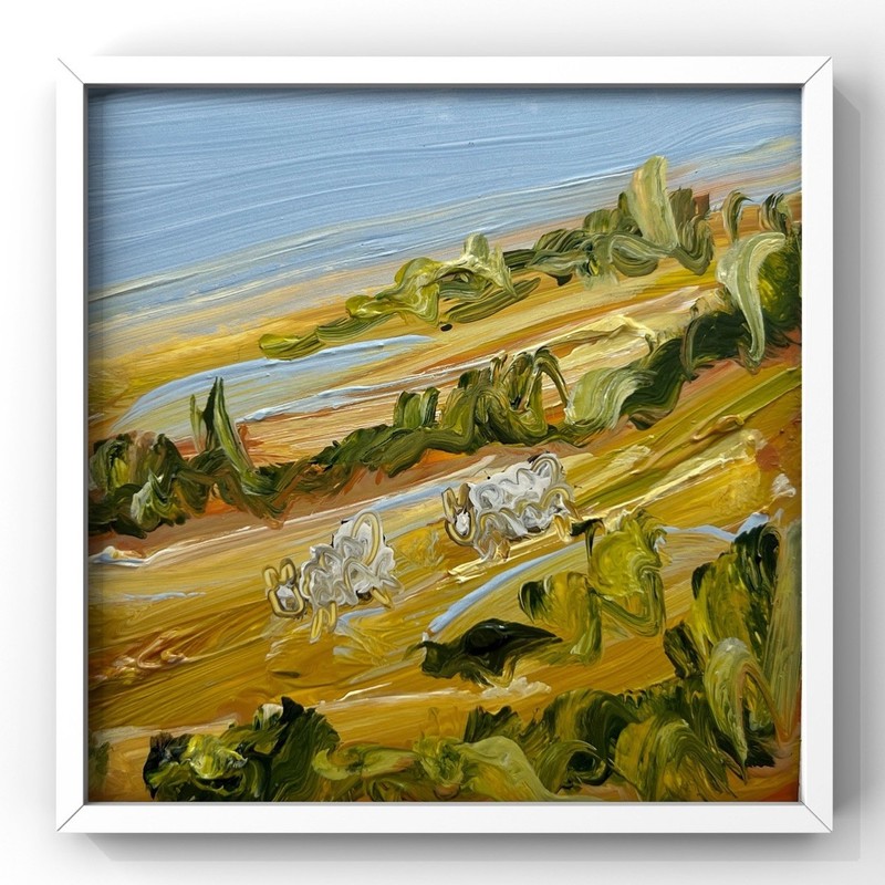 Tuscany Abstract Art Italian Countryside Landscape Oil Painting Sheep Grazing 4”