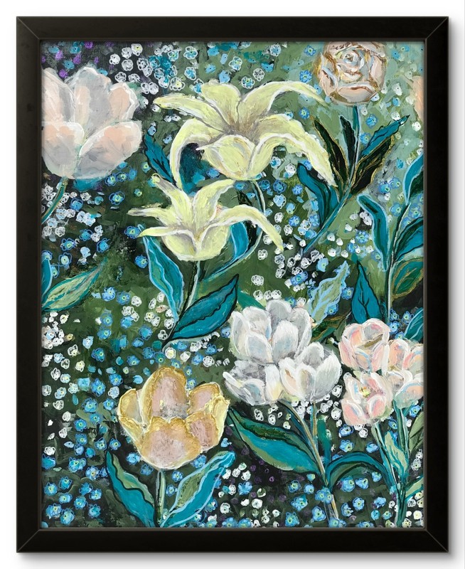 Original Floral Garden Painting Lily Botanical Cottage Wall Art 11×14 CP 11