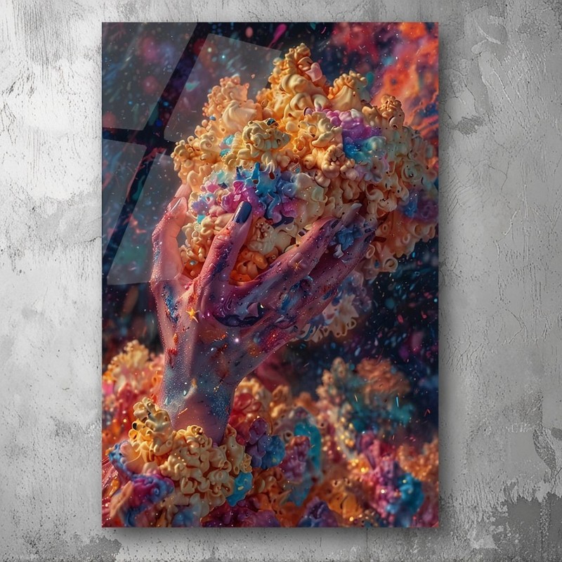 3D Painting Abstract Cosmic Bloom Art UV Printed Acrylic Glass Modern Decor