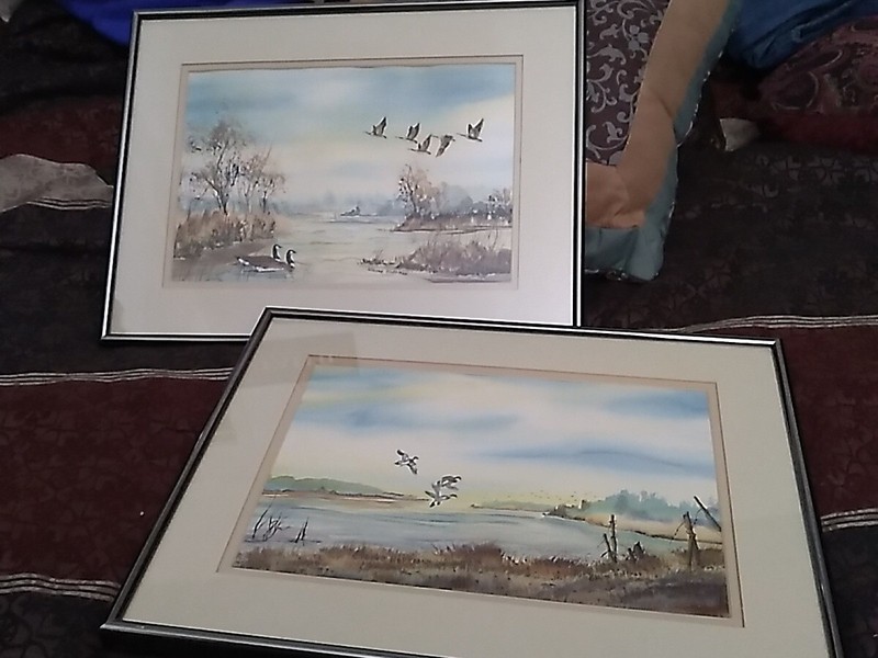 Set of 2 ELAINE J HOFFMAN WATERCOLOR PAINTINGS FRAMED LISTED ARTIST 16 x 12 ea gallery