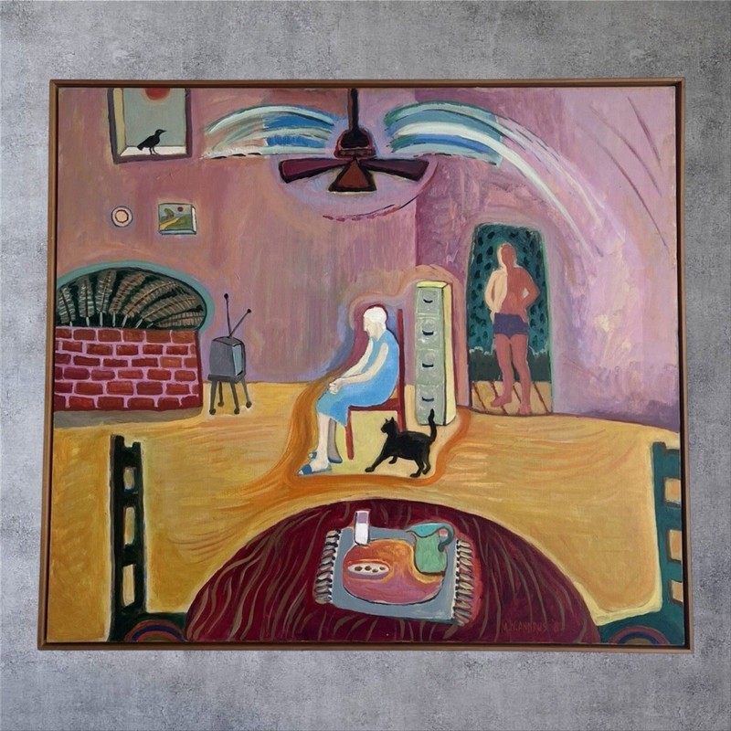 Vintage 1982 Original Painting David Hockney Style Pop Art Mid Century Large⁠