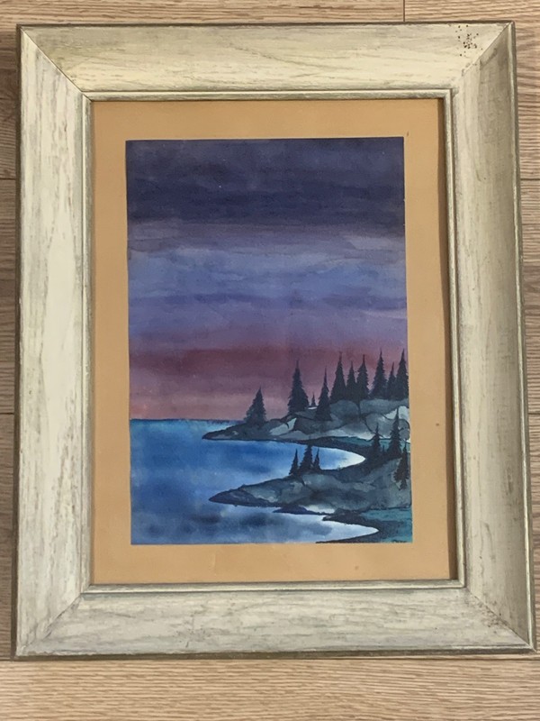 Original Signed Watercolor on Paper Framed Lakeshore Landscape Scene 16×20