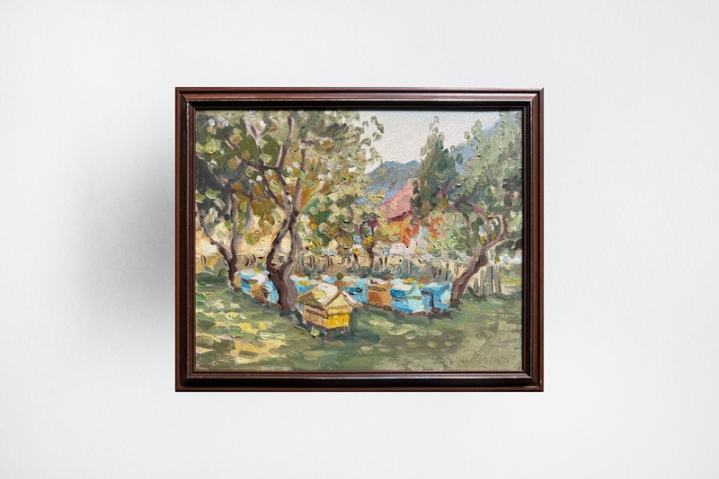 Oil painting apiary Ukrainian painter Canvas Framed original landscape decor art