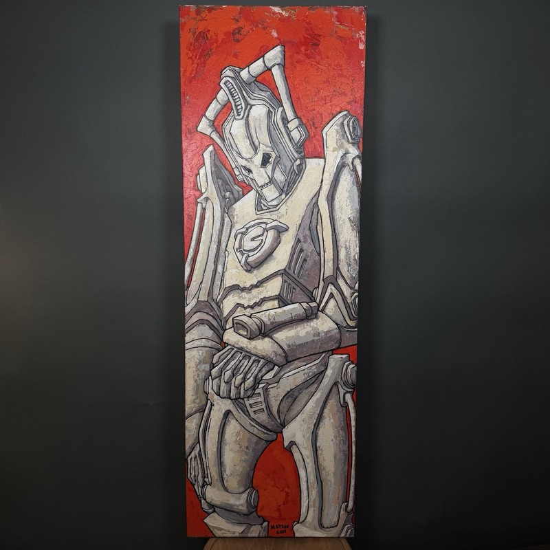 Original Pop Art Painting Doctor Who Cyberman 2012 Mike Maydak Acrylic 45”x15”