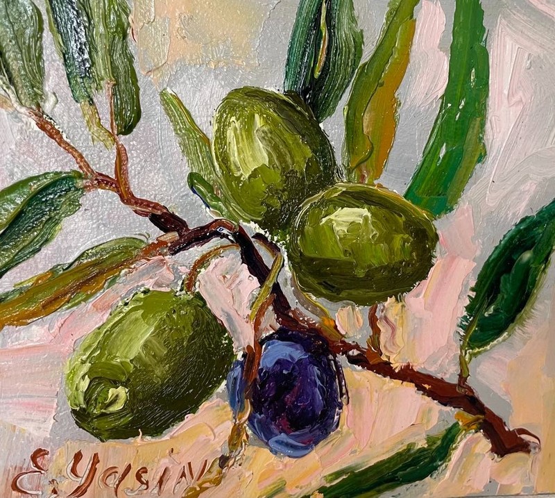 Original Oil Painting Olive Branch Impasto Hand Painted Kitchen Wall Decor 4×6