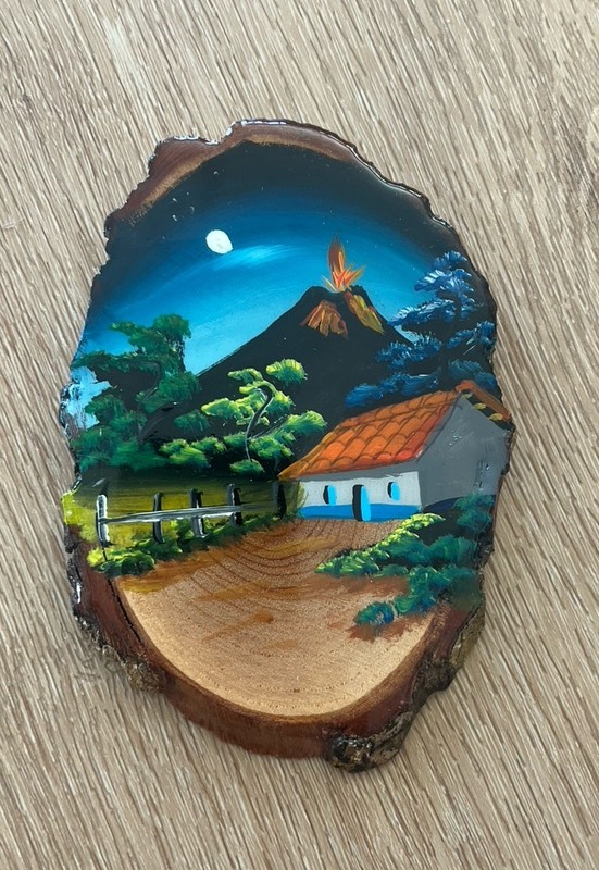 Vintage Hand Painted Wood Slab Mountain Cottage Painting Tree Slice Wall Art gallery