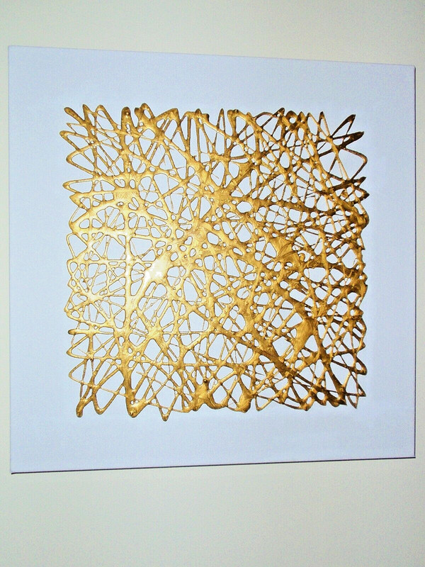 «STRING THEORY 18″x18» GOLD CUBE NEW ACRYLIC PAINTING- GALLERY WRAPPED CANVAS  