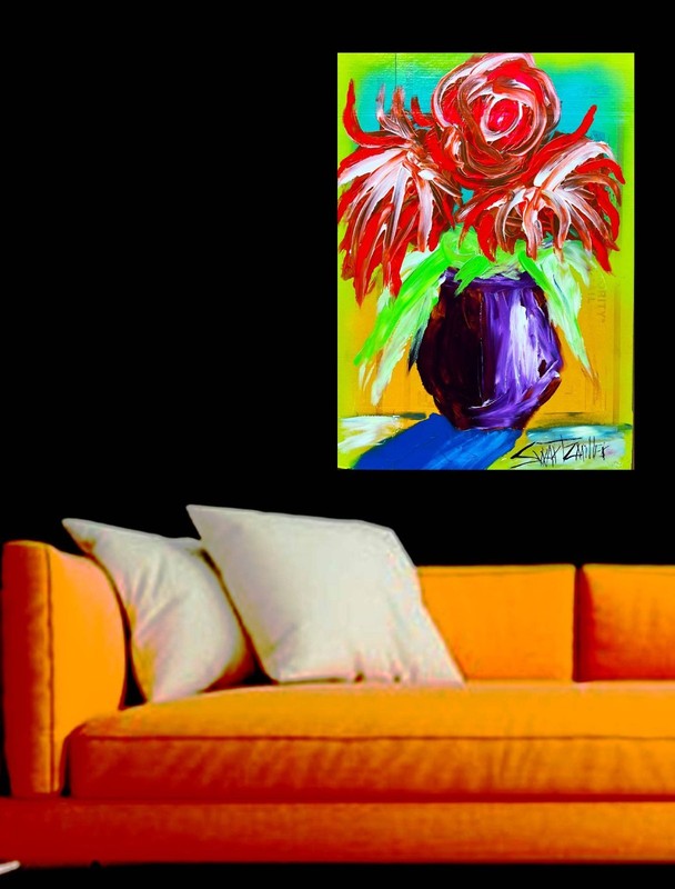 Unique FLOWER VASE Original acrylic /cardboard POP ART colorful SWARTZMILLER DNA