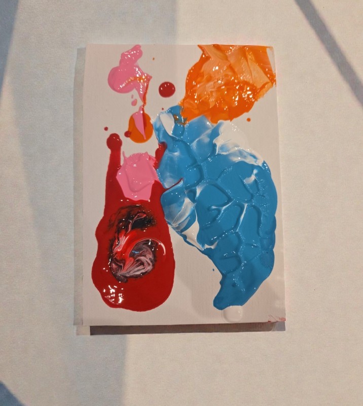 Abstract Acrylic Painting on Canvas with Red, Blue, Orange, Pink Handmade Art