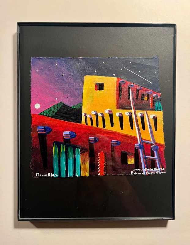Original Moon Stars Acrylic Painting By David Gary Suazo / Taos Pueblo