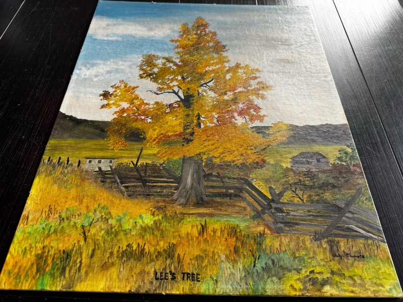 Gladys Shumate Vintage Oil Painting LEE'S TREE Fall Landscape Cabin 16x20 gallery