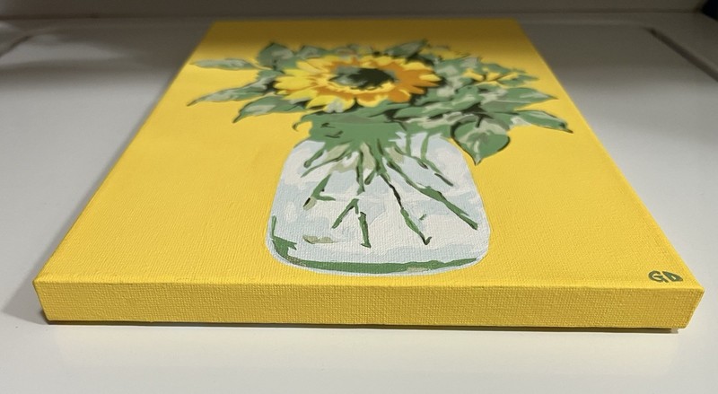 Hand Painted SUNFLOWER Canvas Wall Art completed Paint By Number Mason Jar gallery
