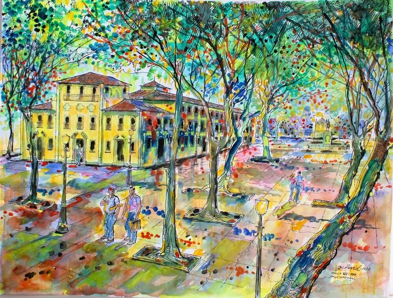 J DAVID 1934 WATERCOLOR INK PAPER 2012 SIGNED PRACA XV PACO IMPERIAL RIO BRAZIL