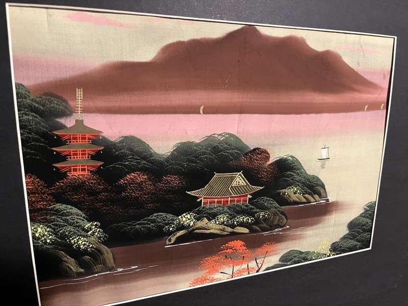 Asian Painting On Silk In Mat & Frame 26 X 21 NOTE CONDITION gallery