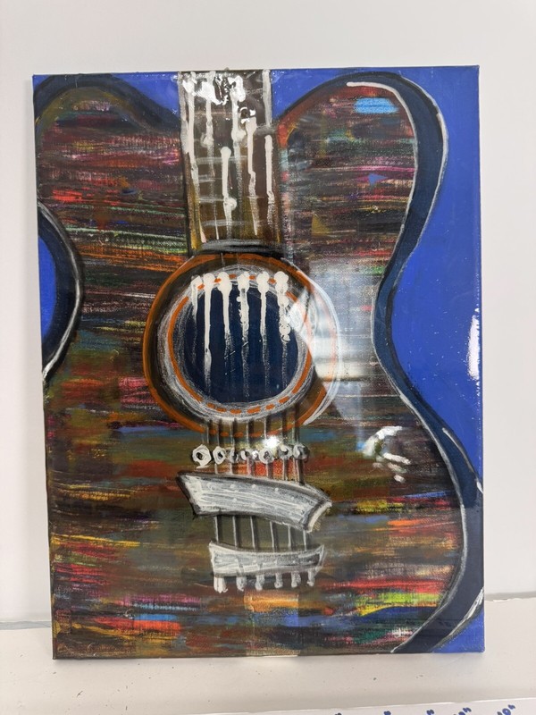 Vibrant Abstract Acrylic Pour Painting - Modern Wall Art - Resin Coated guitar