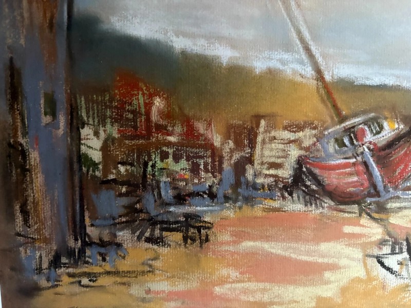 Francis Hopkinson Smith 1838-1915 Signed Pastel Painting Shipyard Boat Framed gallery