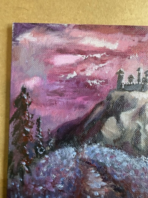 fantasy castle on mountains moon forest pathway oil painting Haileylikespaint gallery