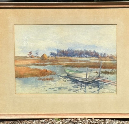 Boat Moored in Wetlands W/C Impressionist Painting-1930s-Alice Cushman-1854-1946 gallery