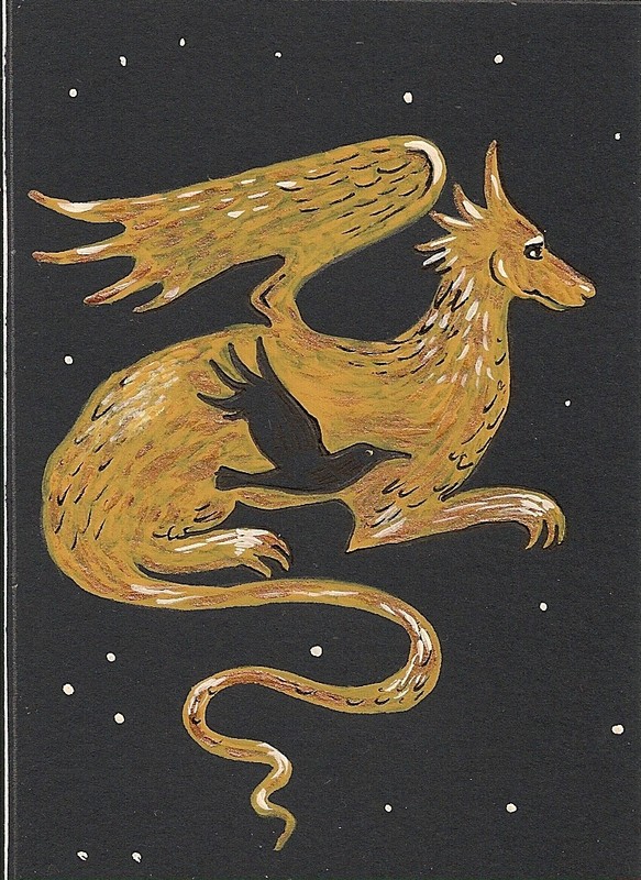 5×7 RYTA PRINT OF PAINTING Golden DRAGON CROW CHINESE NEW YEAR Horoscope Art 🌗