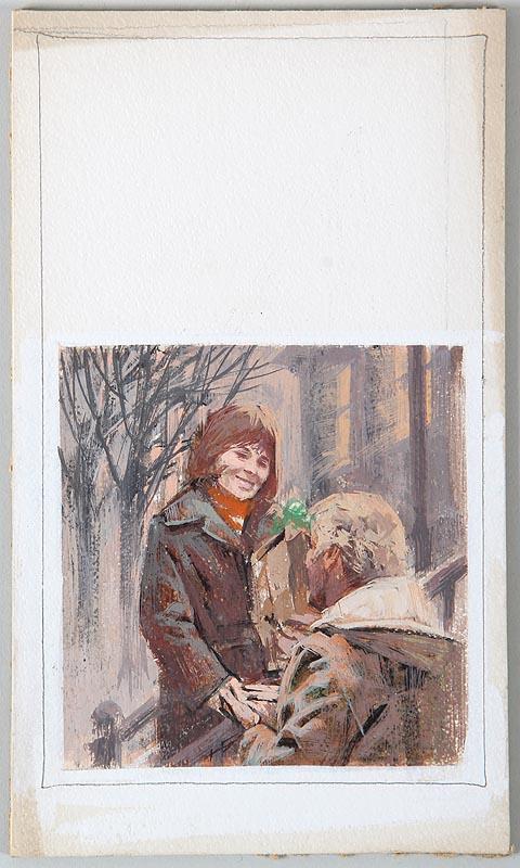 DARRELL GREENE AMERICAN Novel Middle aged Woman w a paper bag smiling at a Man gallery