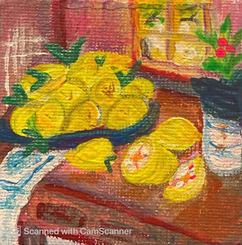 BLESSED#1421 Lemons in Kitchen Memory Original Miniature 2.5x2.5 inch Art gallery