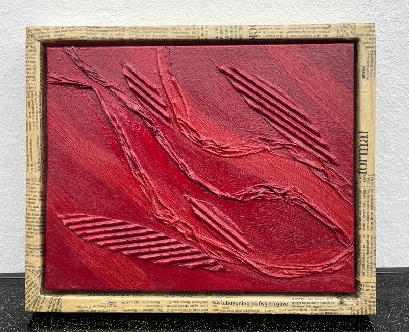 Oil Painting Abstract Composition in Red Danish Mid-century Modern Art