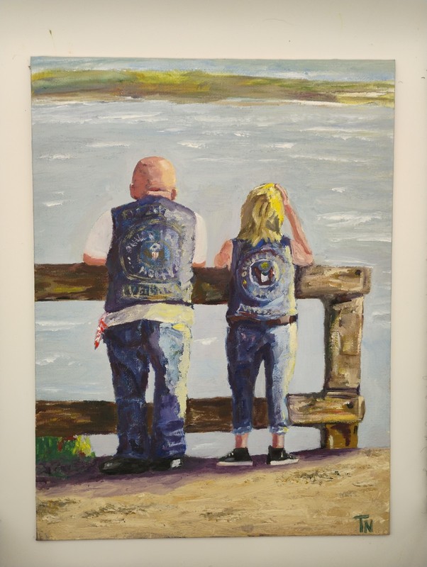 Veteran Bikers Florida Original Oil Painting On Canvas Panel 9×12 Varnished