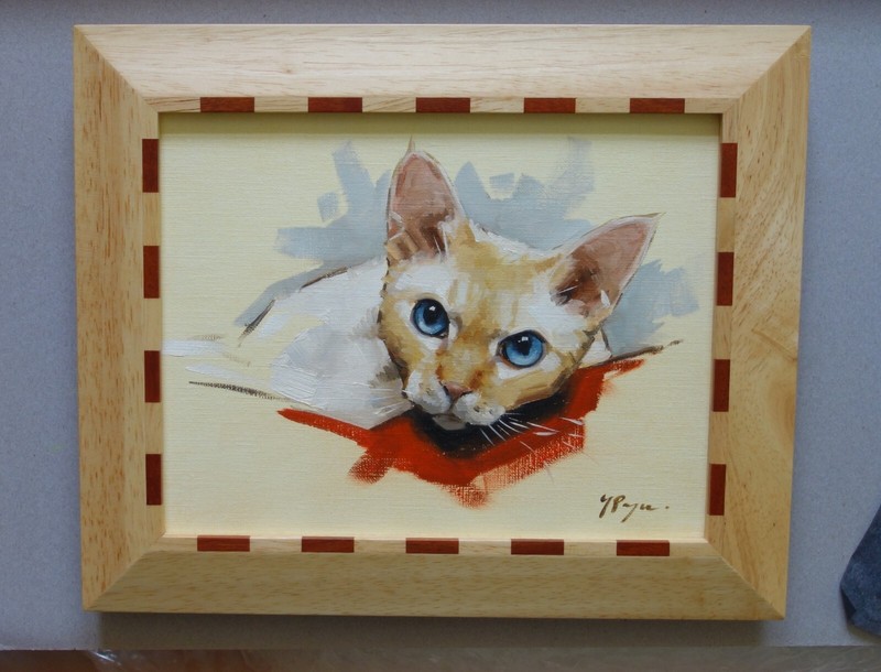 Original cat portrait – Devon rex – framed oil painting by UK artist j payne