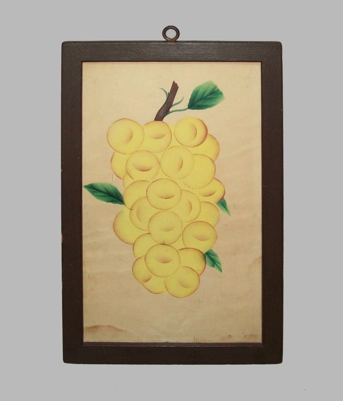 Antique Vtg 19th C 1840s Folk Art Hand Stenciled Painted Bunch Grapes Theorem