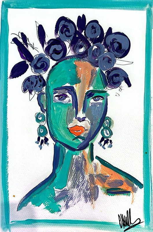 11x15 Woman 5 Unframed Signed Acrylic On Paper Multicolored Original Artwork