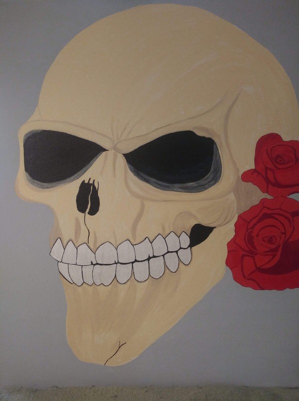 Skull and Roses Hand Painted Canvas 16″ x 20″ x 5/8″