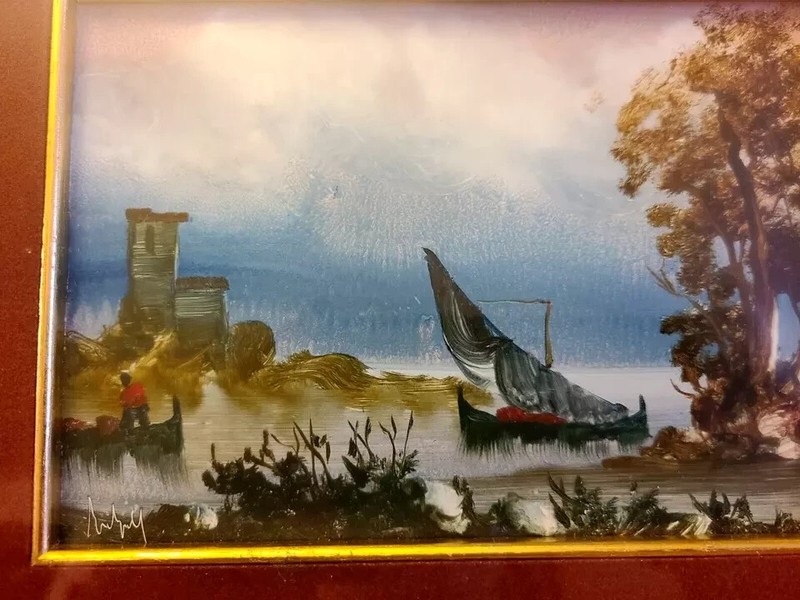 Antique Painting Italian Landscape in Original Wood Frame 11" x 9" In #2. gallery