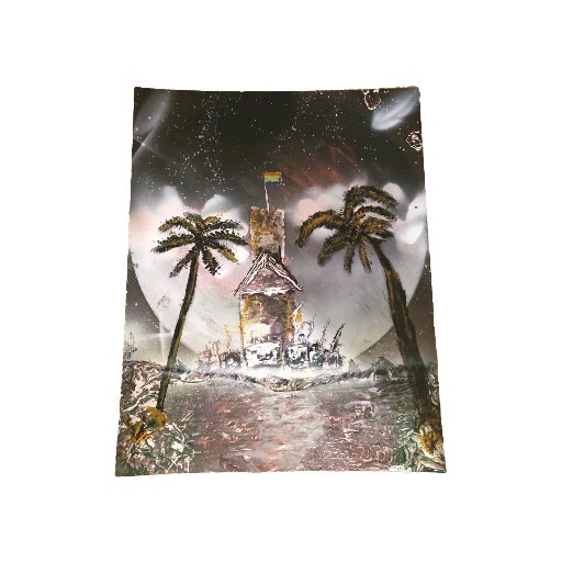 Spray Paint Art, Original, Hues Of Light And Dark, Tropical Planet. 14×11